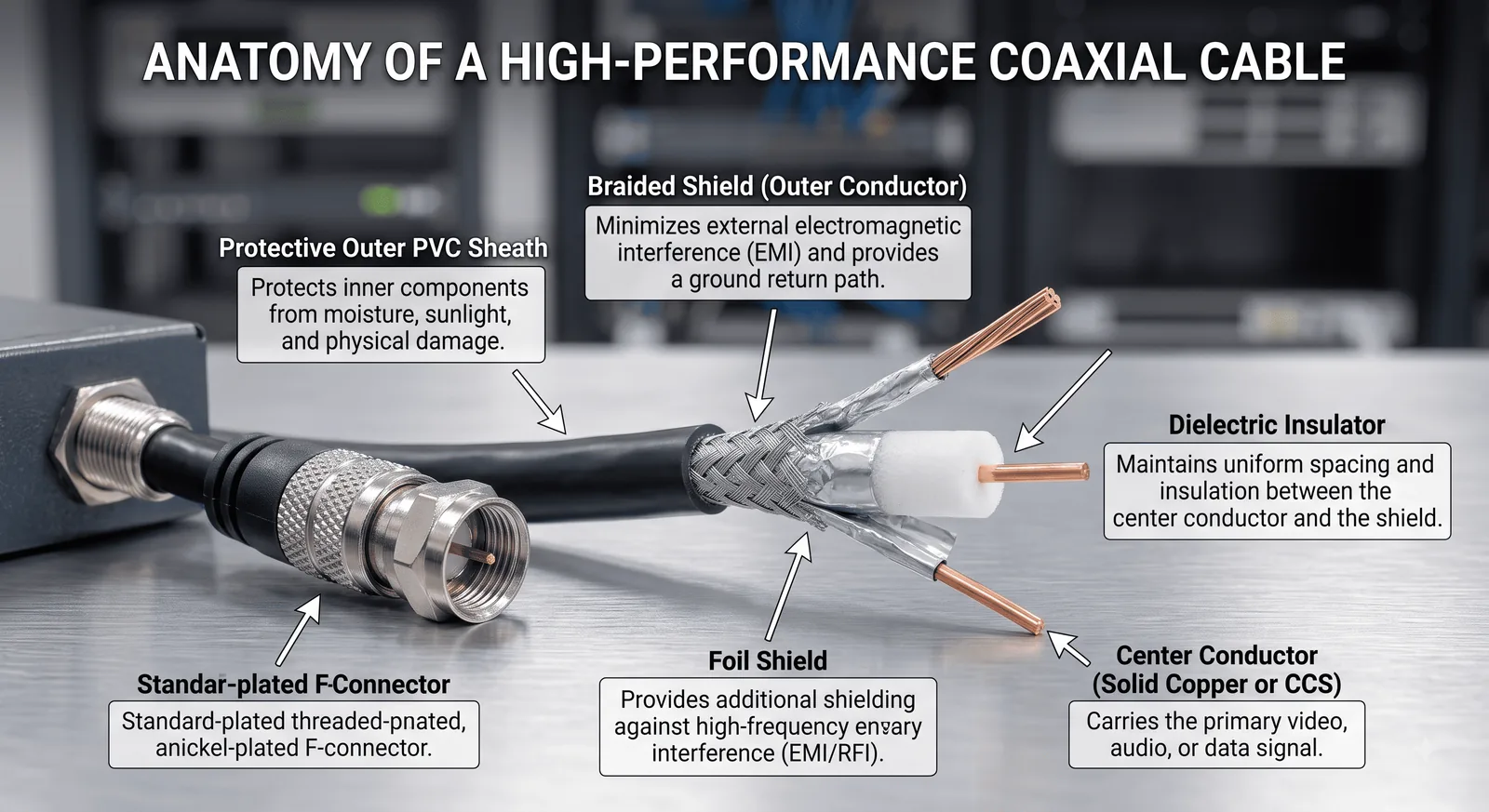Annotated anatomy of a high-performance coaxial cable