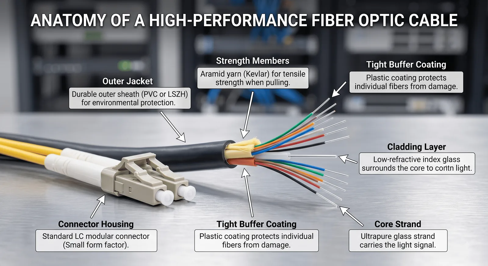 Annotated anatomy of a high-performance fiber optic cable